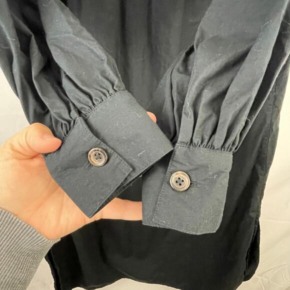 🍒 Cotton Oversized Boxy Midi Shirt Dress Black Button Front Classic Poplin XS - Picture 4 of 10